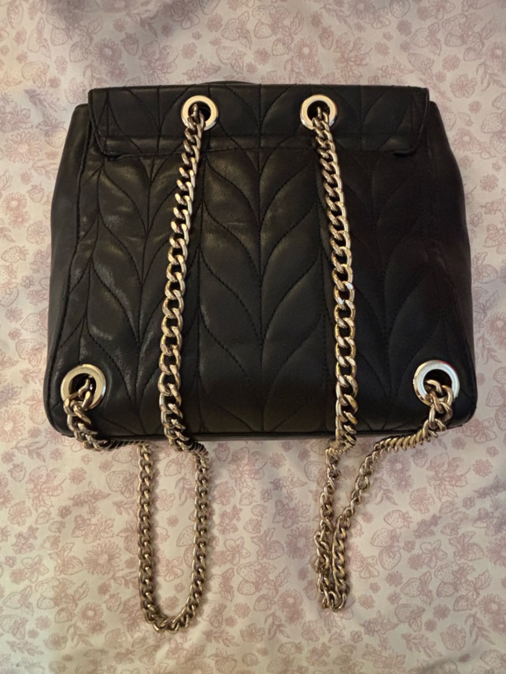 Kate Spade Black Quilted Convertible Backpack Crossbody Gold Chain - Picture 8 of 9